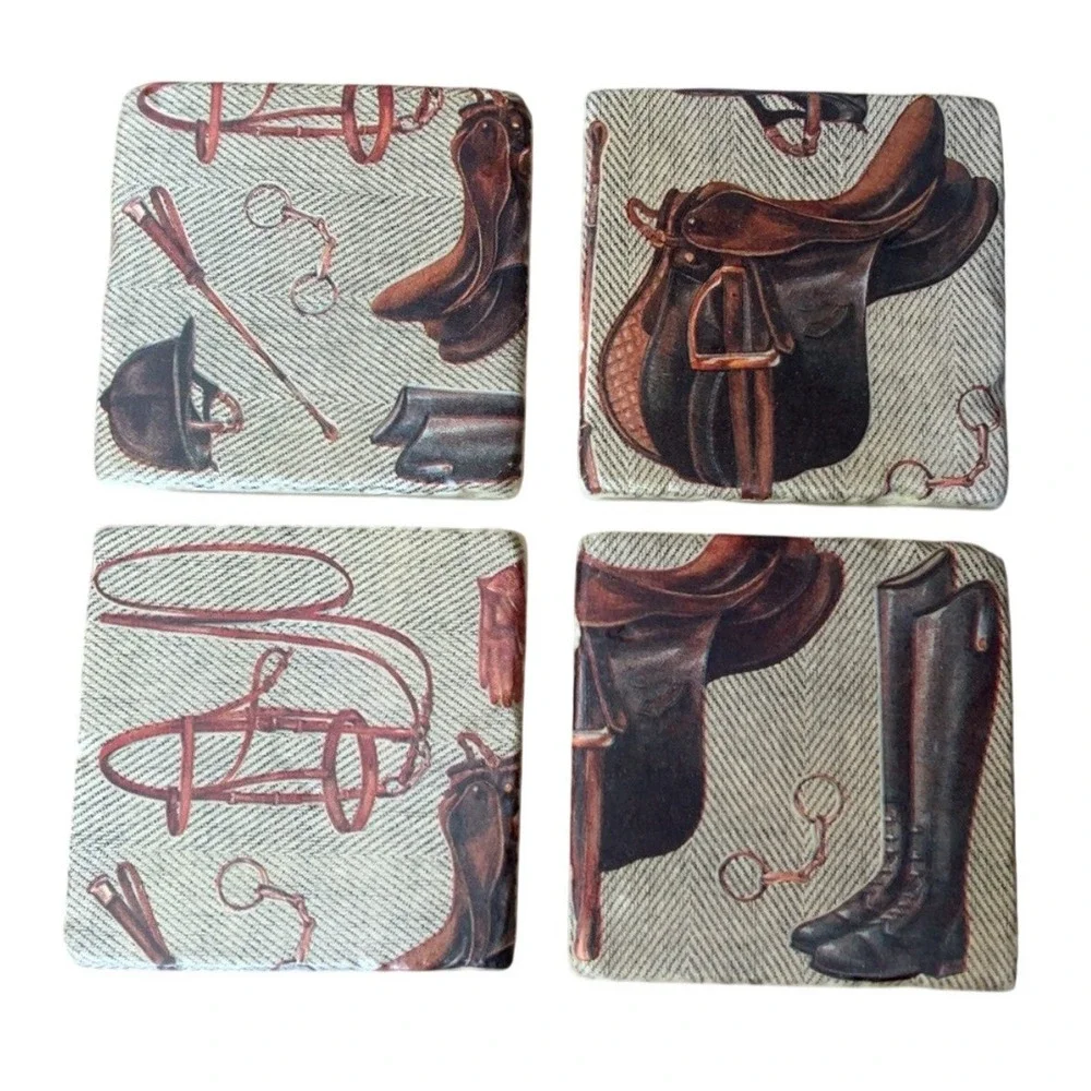 Hobbella's‎ Wardrobe Equestrian Handmade Natural Stone Coaster Set of 4